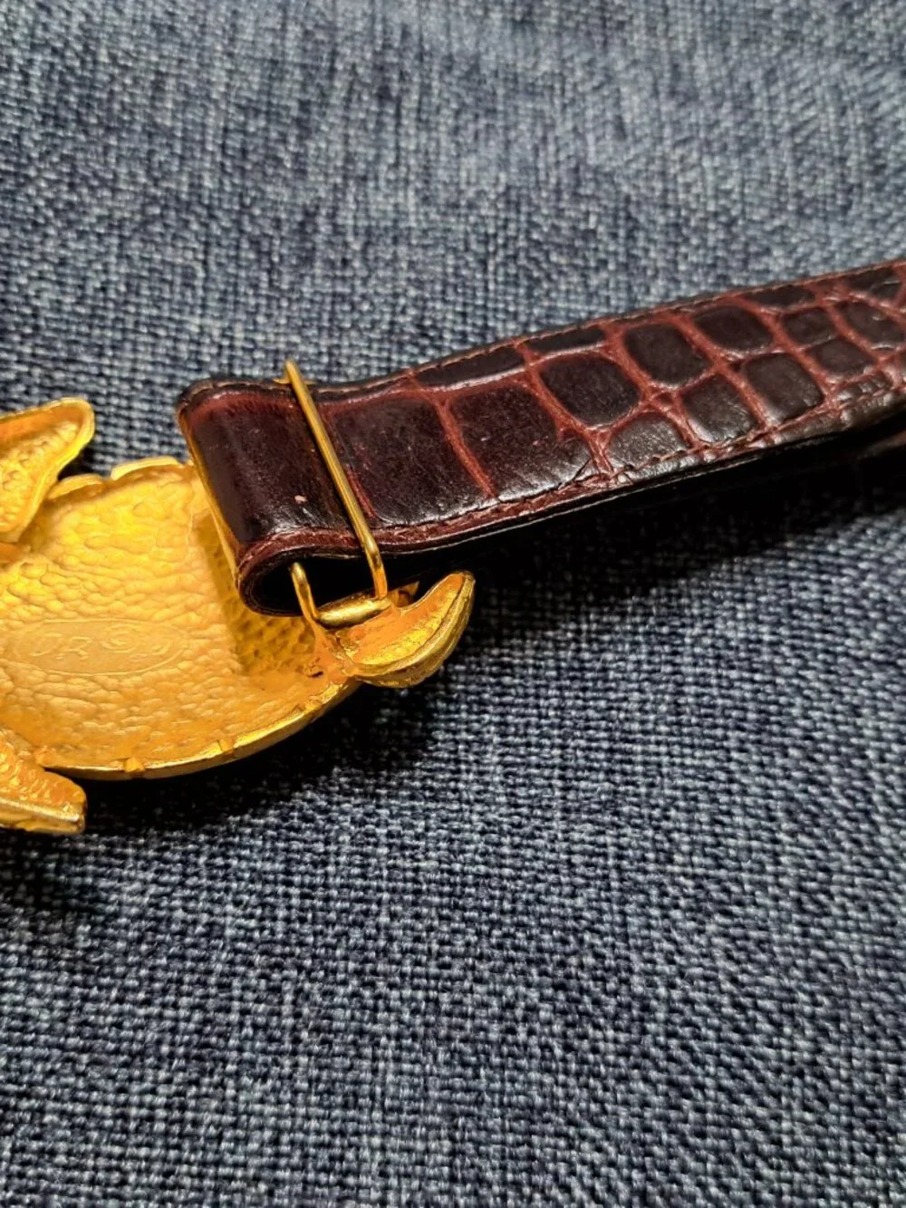 VINTAGE LADIES BELT WITH JEWEL TURTLE BELT BUCKLES GOLD TONE SIZE S-M